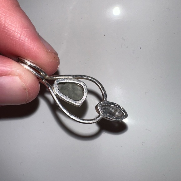 Genuine Moldavite & Herkimer Diamond Sterling Silver Pendant - Picture 3 of 4
